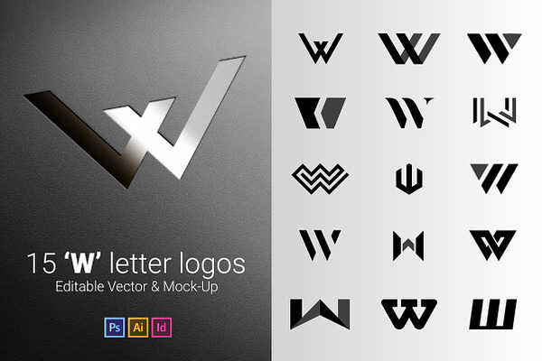 15 W Letter Logos - Vector & Mock-Up
