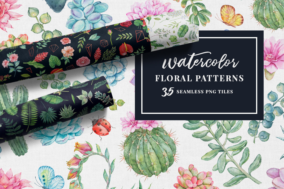 Watercolor Floral Seamless Patterns in Patterns - product preview 8
