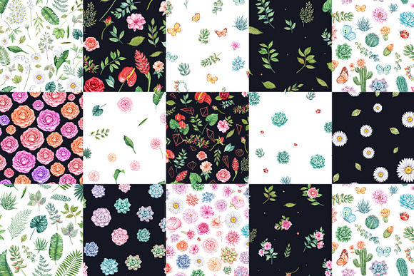 Watercolor Floral Seamless Patterns in Patterns - product preview 7