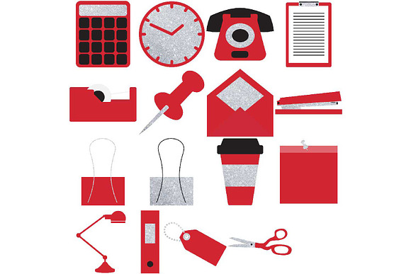 Red & Silver Glitter Office Supplies in Illustrations - product preview 1