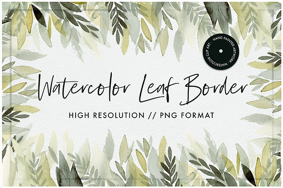 Watercolor Leaf Border in Illustrations - product preview 1