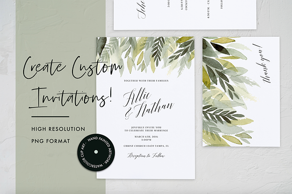 Watercolor Leaf Border in Illustrations - product preview 2