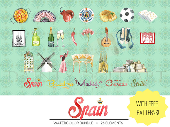 Spain Watercolor Clipart in Illustrations - product preview 1