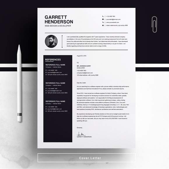 One Page Resume + Cover Letter | CV in Letter Templates - product preview 2