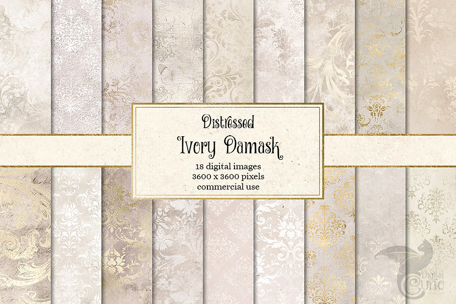 Distressed Ivory Damask Textures