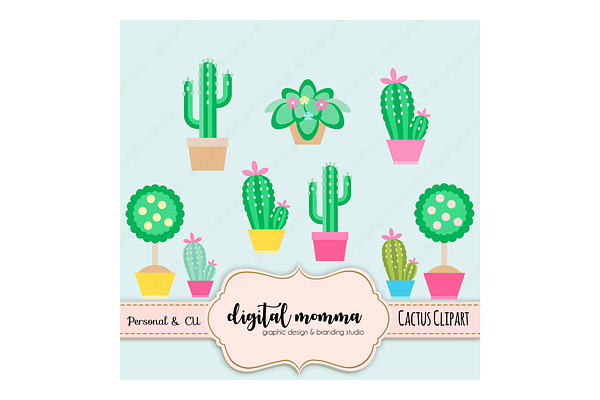 Cute Cactus, Topiary Clipart Set
