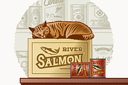 Retro Canned Fish And Sleeping Cat