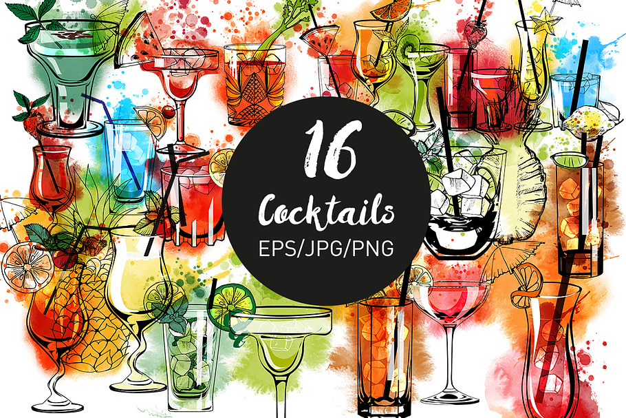 Cocktails watercolor & vector