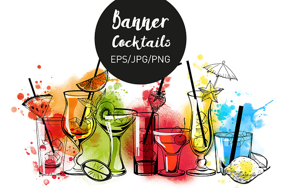 Cocktails watercolor & vector in Illustrations - product preview 2
