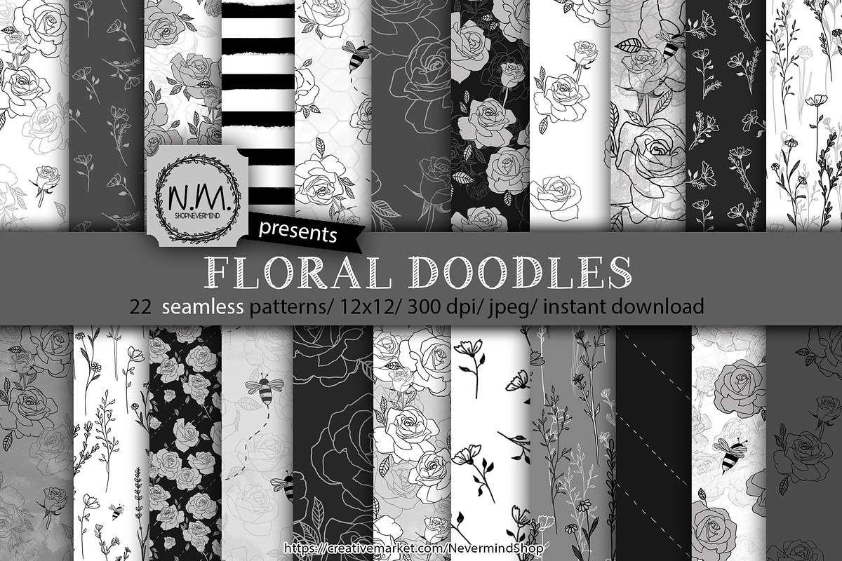 Roses seamless digital patterns in Patterns - product preview 8