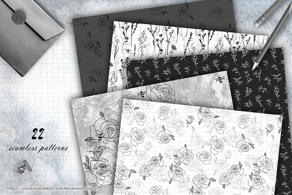 Roses seamless digital patterns in Patterns - product preview 1