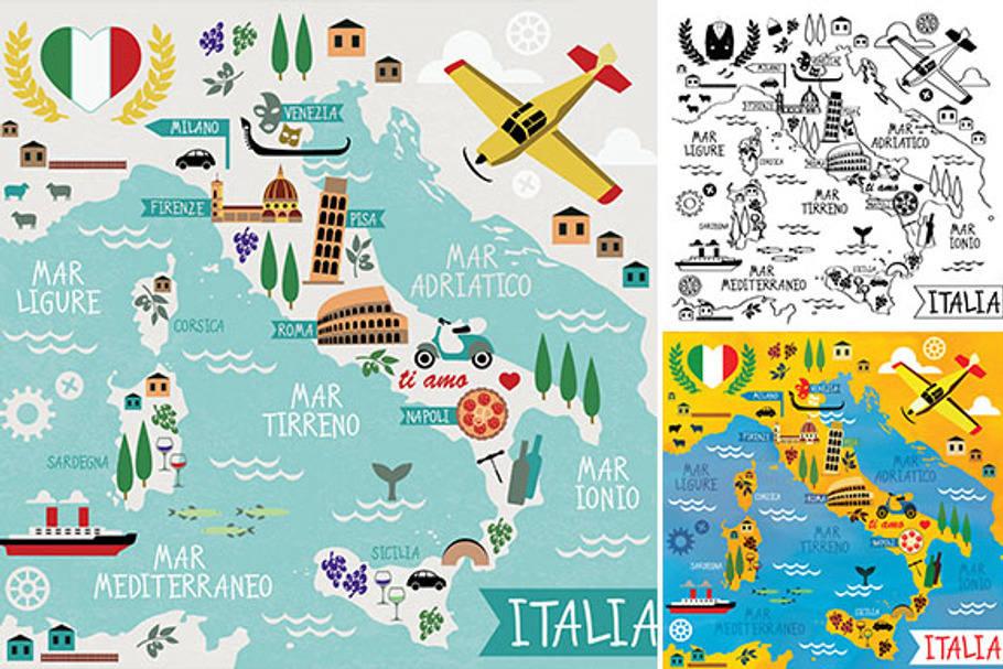Cartoon Map of Italy in Illustrations - product preview 8