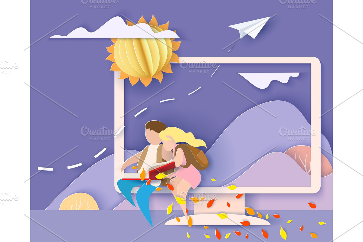 Card with kids sitting on whale in Illustrations - product preview 8