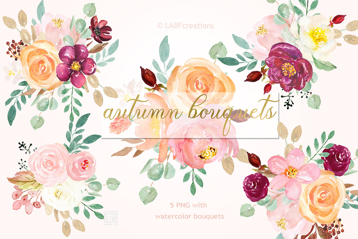 Autumn watercolour bouquets in Illustrations - product preview 8