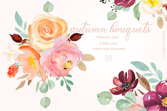 Autumn watercolour bouquets in Illustrations - product preview 1