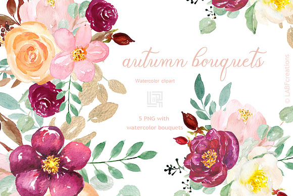 Autumn watercolour bouquets in Illustrations - product preview 2