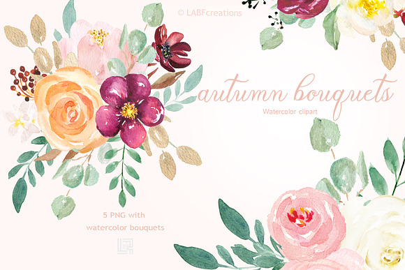 Autumn watercolour bouquets in Illustrations - product preview 3