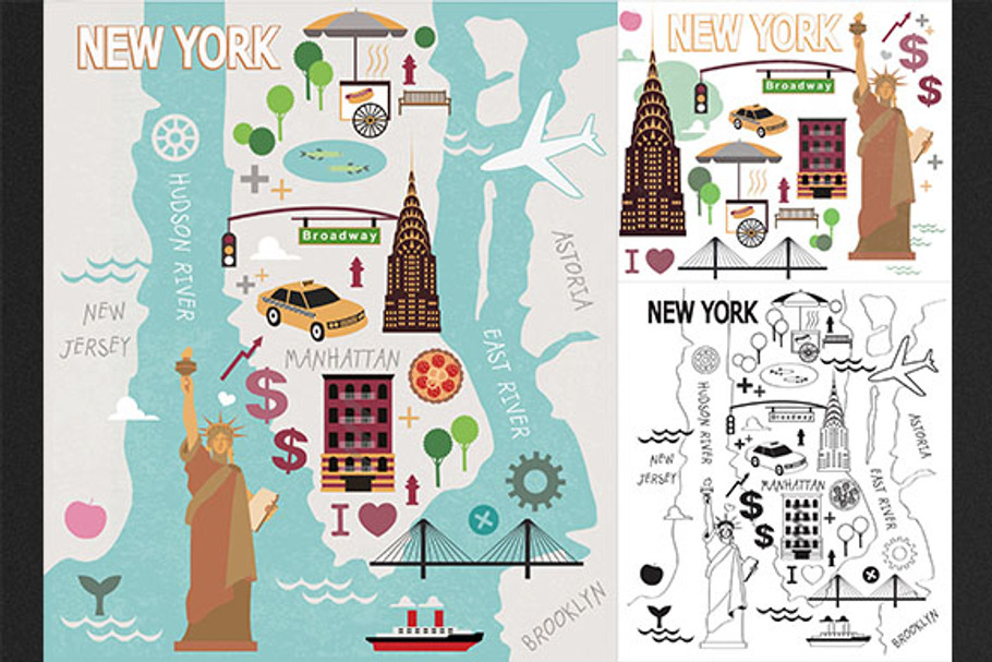 New York city set + map in Illustrations - product preview 8