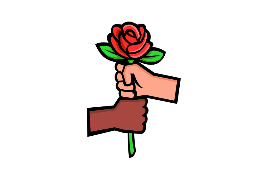 Two Hands Holding Red Rose Mascot