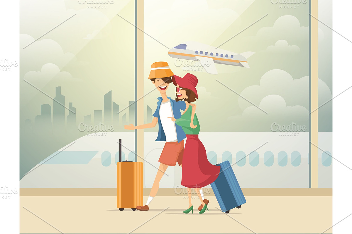 Traveling couple of young people in Illustrations - product preview 8
