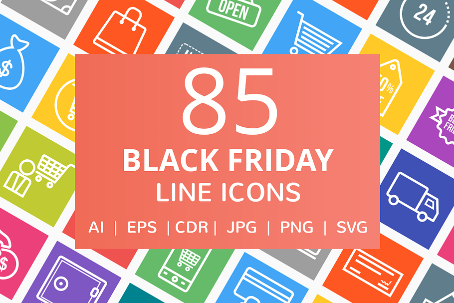 85 Black Friday Line Icons in Graphics - product preview 8