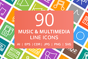 90 Music & Multimedia Line Icons