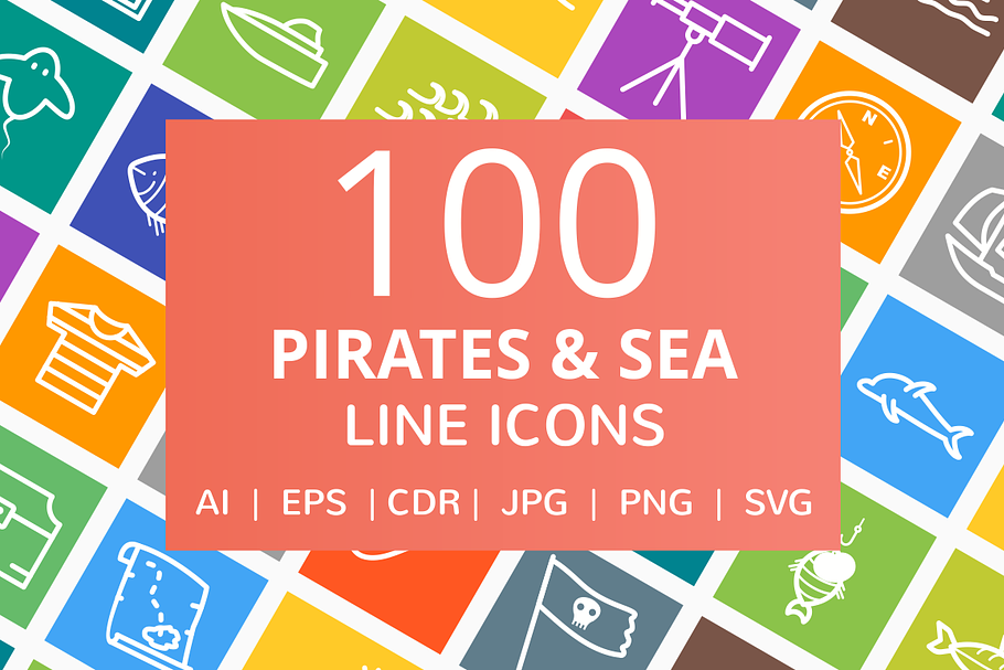100 Pirate & Sea Line Icons