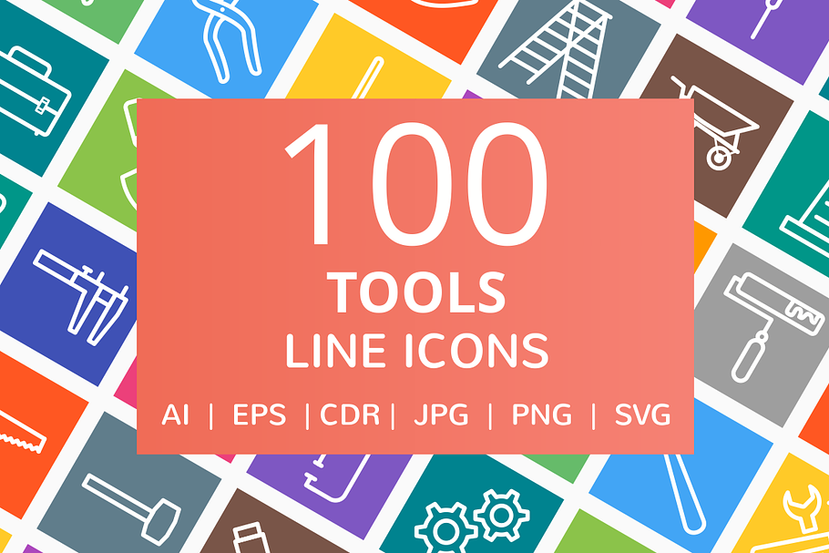 100 Tools Line Multicolor B/G Icons