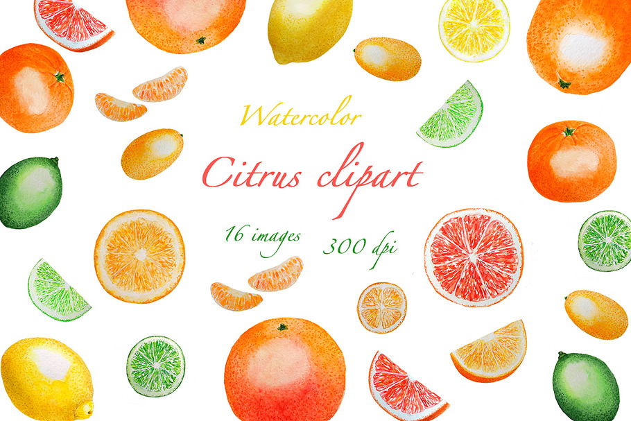 Citrus Clipart, Citrus Watercolor in Illustrations - product preview 8