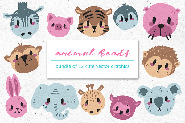 CUTE ANIMALS - Bundle of 12 Graphics