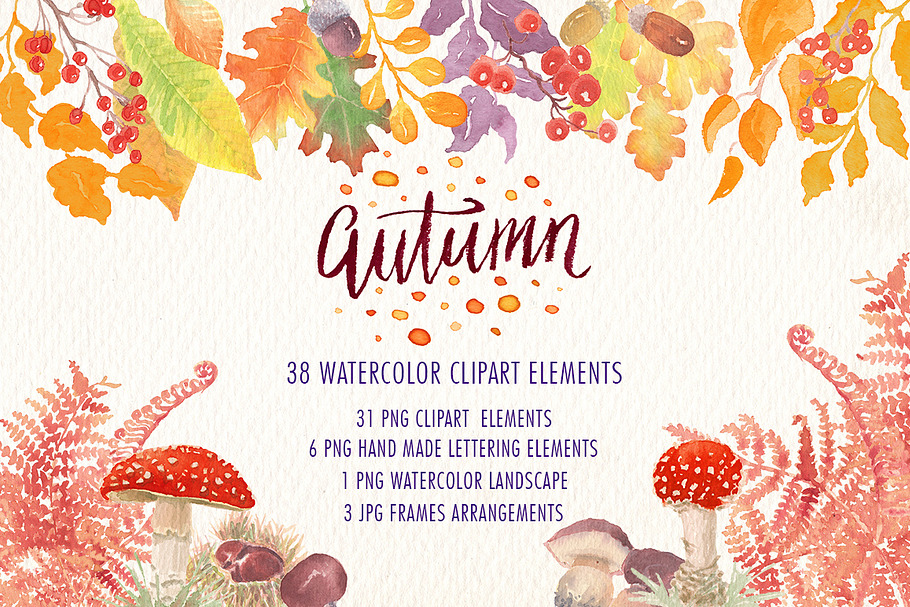 Autumn bundle watercolor clipart in Illustrations - product preview 8
