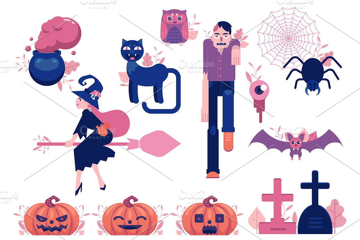 vector flat halloween symbols set in Illustrations - product preview 8