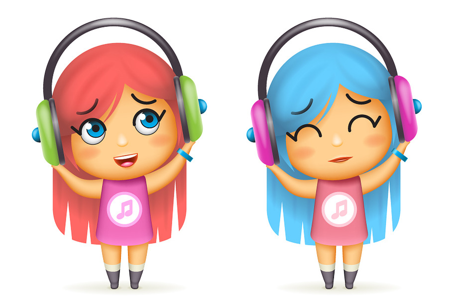 Girl headphones happy listen music in Illustrations - product preview 8