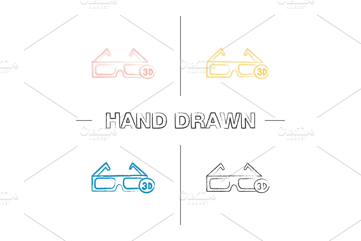 3D glasses hand drawn icons set in Graphics - product preview 8