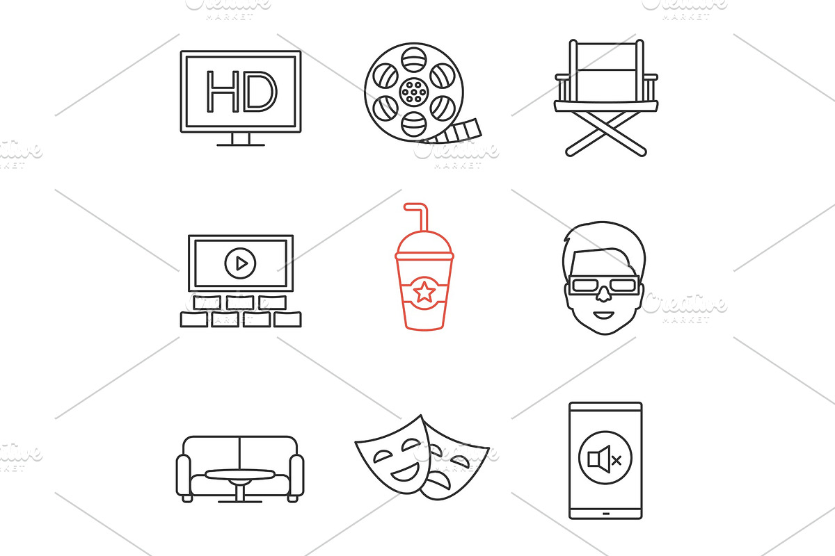 Cinema linear icons set in Graphics - product preview 8