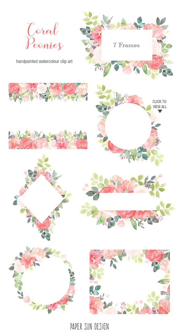 Coral Peonies Watercolor Clip Art in Illustrations - product preview 1