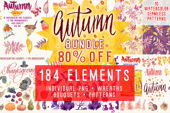 Autumn bundle watercolor clipart in Illustrations - product preview 6