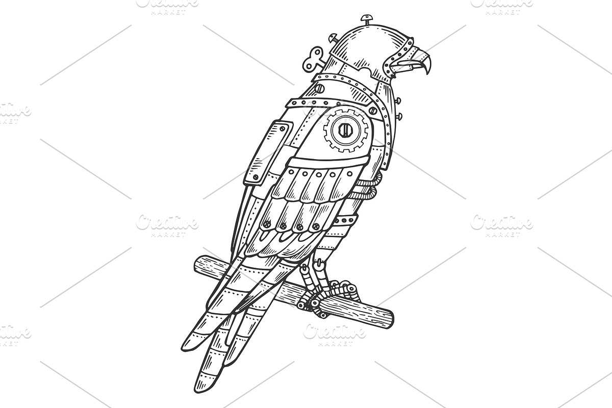 Mechanical hawk bird animal in Illustrations - product preview 8