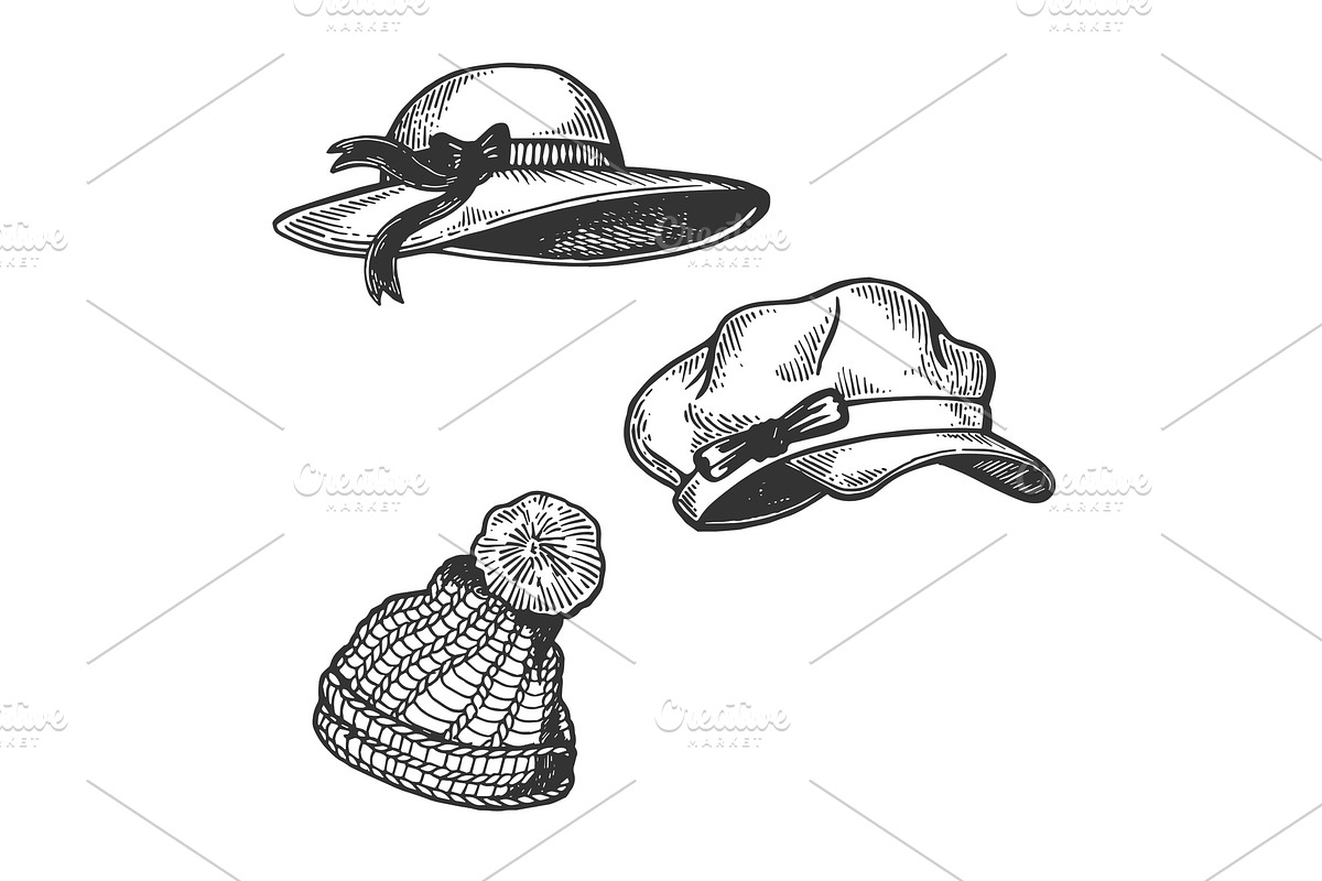 Woman Hats engraving vector in Illustrations - product preview 8