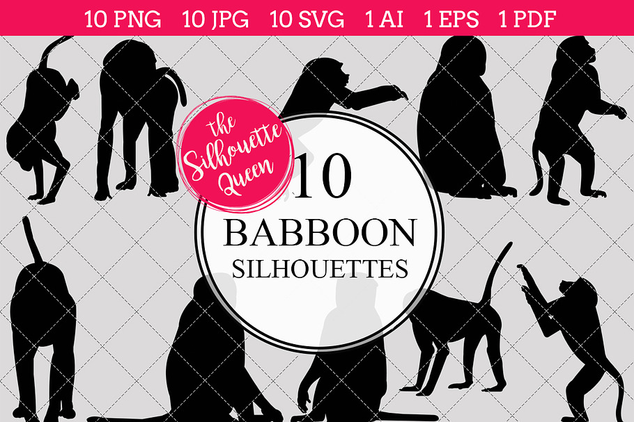 Baboon Silhouette Clipart Clip Art  in Objects - product preview 8