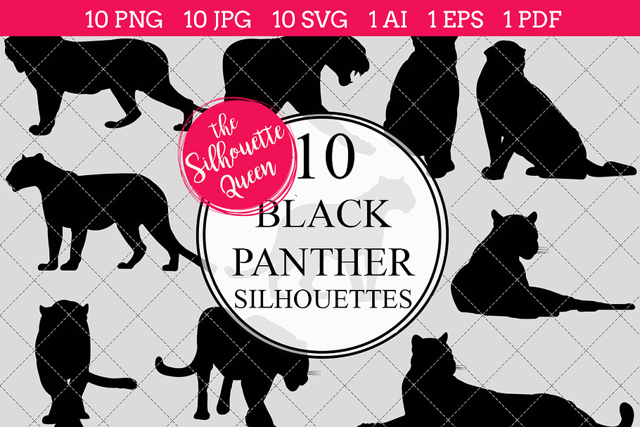 Black Panther Silhouette Clipart  in Objects - product preview 8