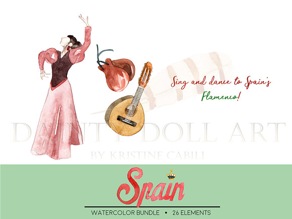 Spain Watercolor Clipart in Illustrations - product preview 6