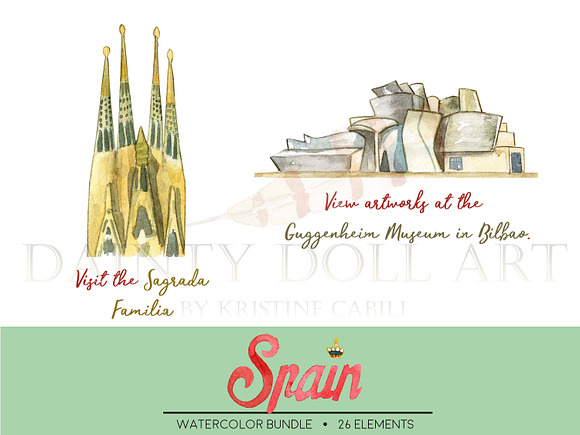 Spain Watercolor Clipart in Illustrations - product preview 7