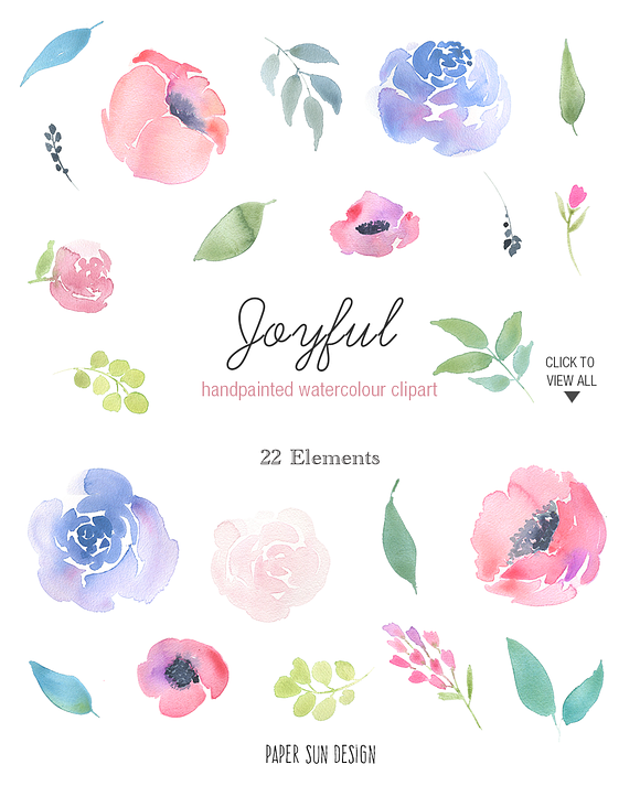 Joyful Rose - Floral Clipart  in Illustrations - product preview 3