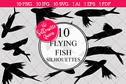 Flying Fish Silhouette Clipart Vecto