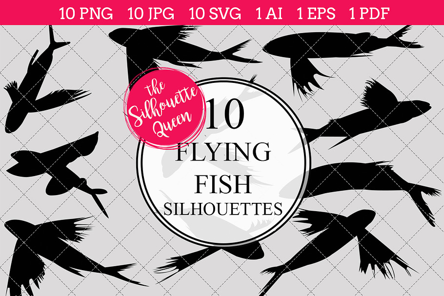 Flying Fish Silhouette Clipart Vecto in Objects - product preview 8