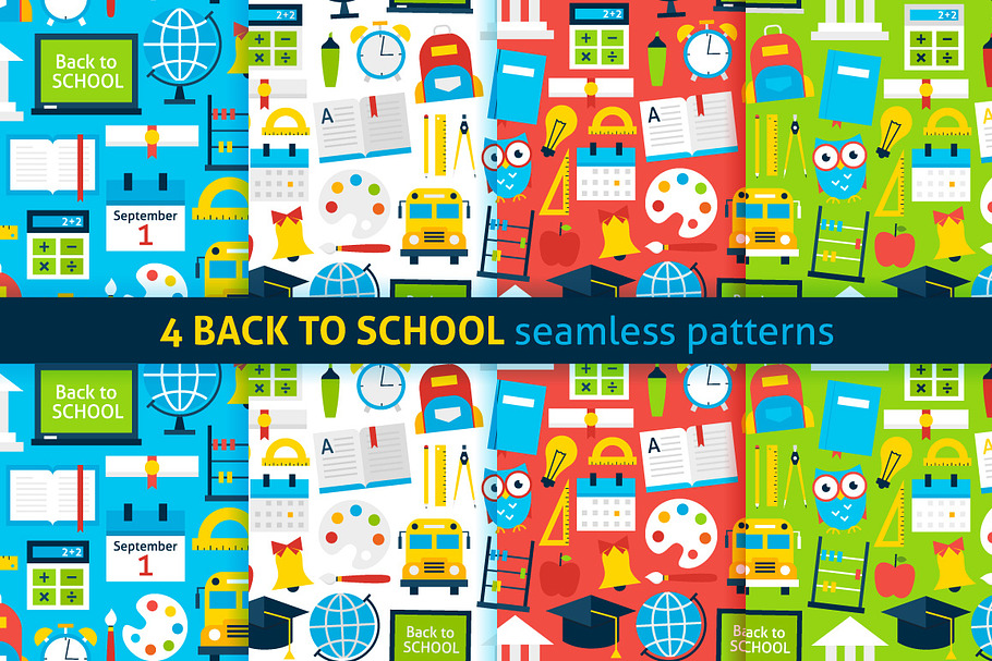 School Flat Seamless Patterns