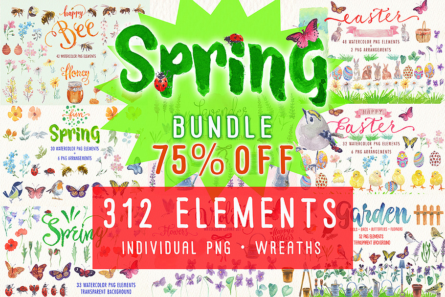 spring bundle watercolor clipart in Illustrations - product preview 8