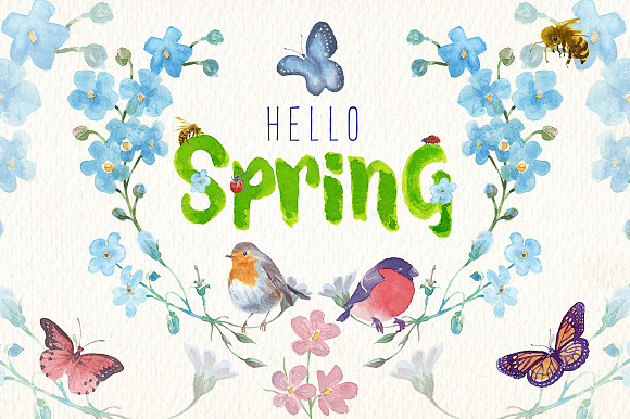 spring bundle watercolor clipart in Illustrations - product preview 7