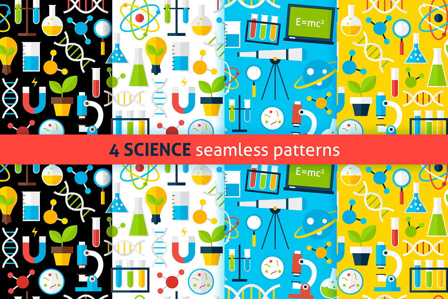 Science Flat Seamless Patterns